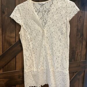 CAbi Cream Lace V-Neck Top